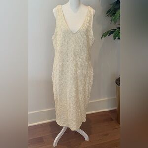 Cream Textured Sleeveless Midi Dress